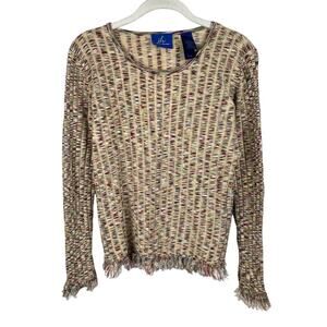 y2k Ribbed Knit Fringe Trim Sweater Indie Sleaze Beige Maroon Green Multicolor